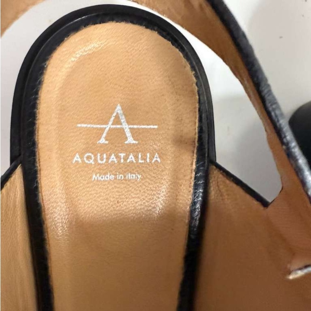 Aquatalia Black Leather Sandals with Silver Buckle - Picture 3 of 5